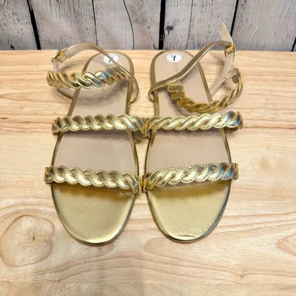 Stuart Weitzman Metalic Gold Leather Ankle Strap Gladiator Sandals Size 7 NEW - Picture 4 of 8